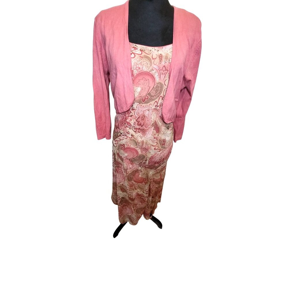 Y2K Pink Paisley Silk Blend Tank Dress and Bolero 14 Cottage Boho Spring Easter